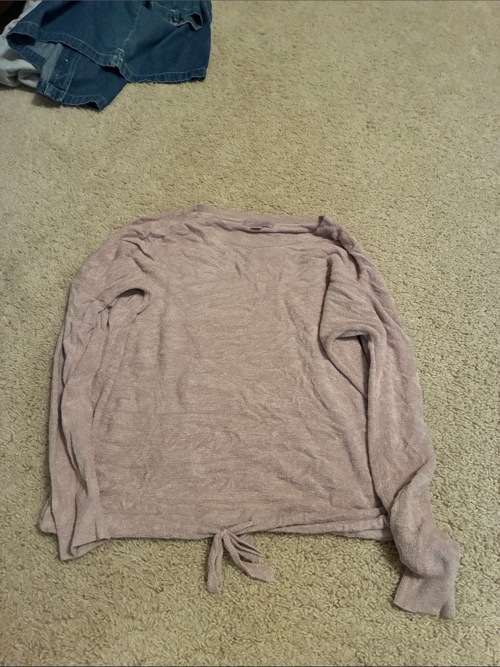 Barefoot Dreams Champagne-Colored Tie-Hem Crewneck Sweater (size XS)
